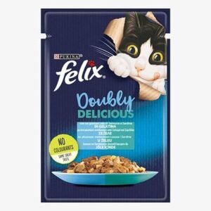 Felix Pouch Çifte Lezzet Somonlu ve Sardalyalı Yetişkin Kedi Konservesi 12 Adet 85 Gr